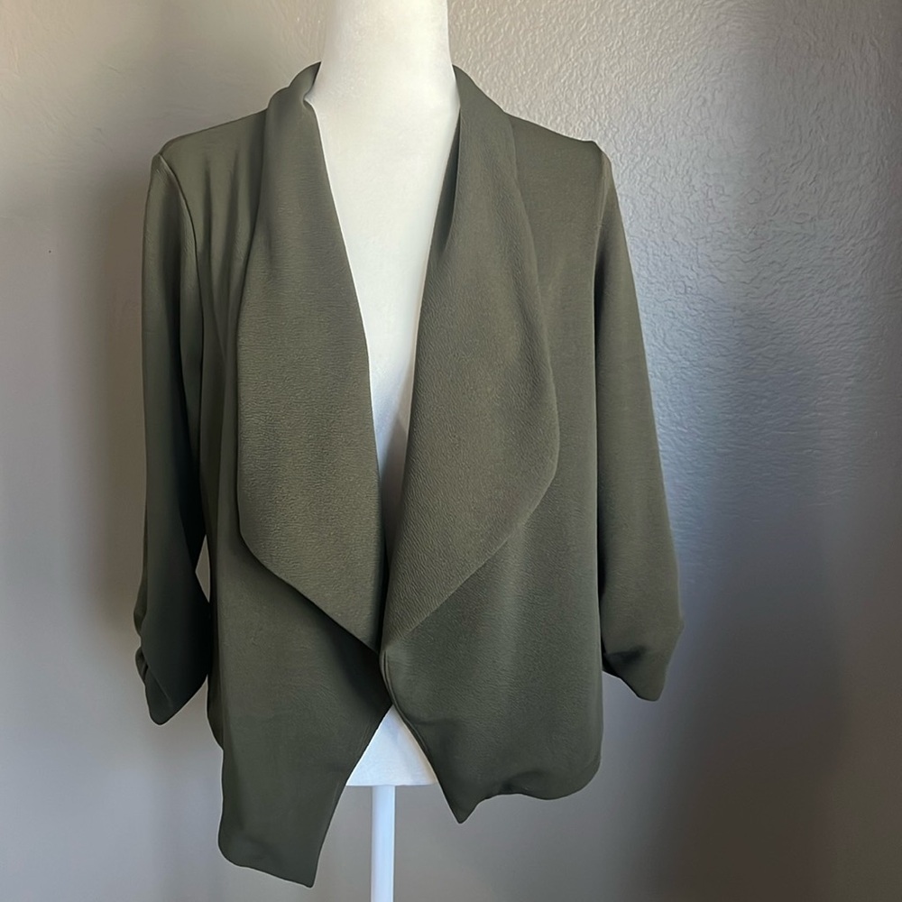 EIMIN Women's 3/4 Sleeve Blazer Open Front Office Cardigan Jacket Olive green